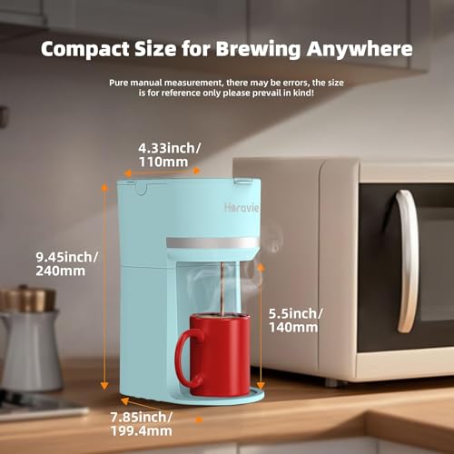 Image of Horavie Mini Single Serve Coffee Maker for K-Cup Pod and Ground Coffee, Fast Brew One Cup Coffee Machine with Descaling Reminder and Water Window, 6 to 12 oz. Brew Sizes, Light Blue