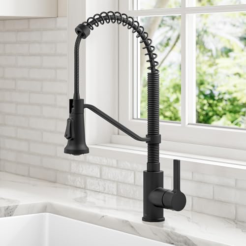Image of KRAUS Britt Commercial Style 2-Function Single Handle Pull Down Kitchen Faucet in Matte Black, KPF-1693MB