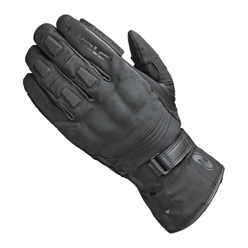 Held Stroke Touring Motorrad Handschuhe Herren Tex, Wasserdicht-Atmungsaktiv, CE-zertifiziert Level KP1, Knöchelhartschale, Visierwischer, Lederhandschuhe - Touchscreen, Schwarz, Größe 11