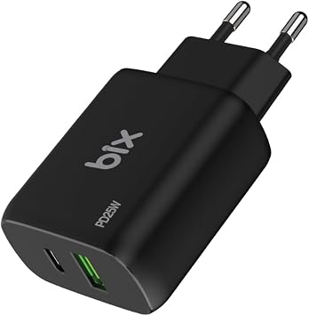 Bix ZH-2U41T 25W PD 3.0 Type-C & USB-A Dual Port Fast Charging Adapter Black Compatible with Huawei, iPhone 15/14/13/12/Pro Max, iPad Air/Pro and More