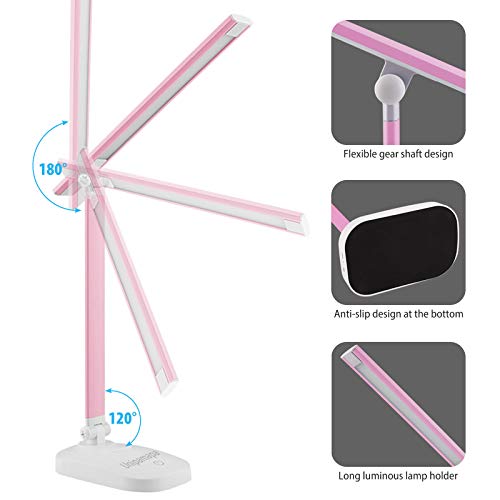 Unipampa LED bureaulamp oogverzorging touch sensitive touch control desktop licht 5 kleurtemperatuur met 5 helderheidsniveaus dimbare leeslamp voor slaapkamer, kantoor, studie (roze) - Afbeelding 4