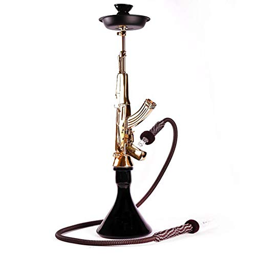 85cm Narghilè Shisha Hookah Classic 1 Tubo, Carboni, Pipa ad Acqua con LED per Starter Party nella Barra di casa,Ottone