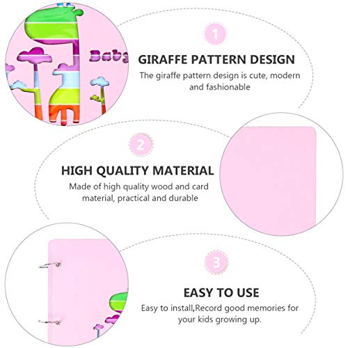IMIKEYA Álbum de fotos de bebê com estampa de girafa, álbum de recortes de madeira para bebê, álbum