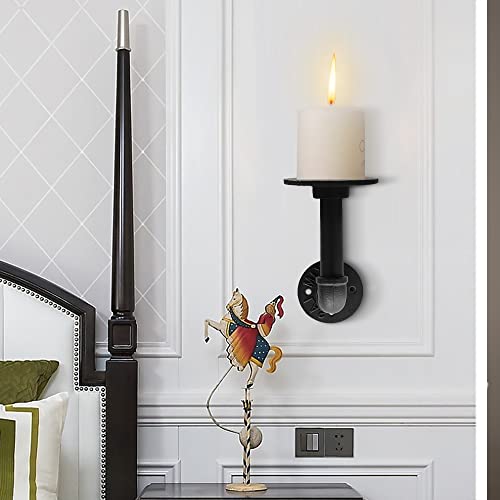 Ofilles Black Metal Wall Candle Sconces Holder Set Of 2 For Pillar Candle & Pipe Wall Mounted Floating Shelf Bracket For Living Room Bedroom Dining Room Wall Decorations #TOP3
