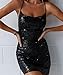 xxxiticat Women's Cowl Neck Sequin Mini Dress Spaghetti Straps Lace Up Bandage Criss Cross Shiny Glitter Party Club Dresses(BL,M) Black