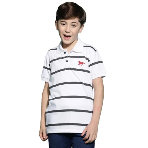 Image of Li'l Tomatoes Boys Cotton Pique Polo T-Shirt | Striped Half Sleeve Casual Summer Wear | Soft & Breathable | 9-16 Years