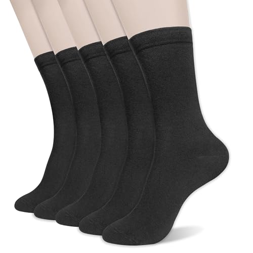 Women's Loose Calf Cotton Crew Socks Long Seamless Breathable All-Season Socks, Black