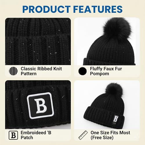Image of Kraptick Women's Winter Cap - Knit Beanie with Soft Fleece Lining Hat, Stylish Pom Pom Thick Woollen Skull Cap, Warm Hat for Ladies & Girls -3