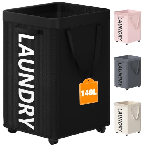 Image of Optish 140L Laundry Hamper with Wheels, Rolling Laundry Basket with Removable Mesh Bag, Extra Large Clothes Hamper for Bedroom, Bathroom, Dorm Room Essentials, Black