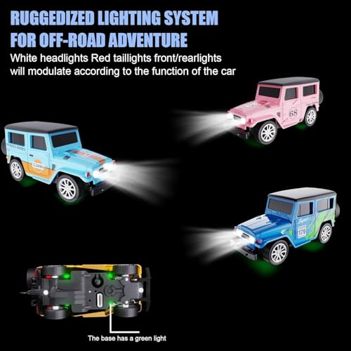 Image of Mini Die-Cast RC Car 1:64 Scale | High-Speed Desktop Remote Control Car with LED Headlights | 2.4GHz Mini Controller, 15m Range, Type-C Charging | Toy Car Model for Kids & Adults (HG4-106)