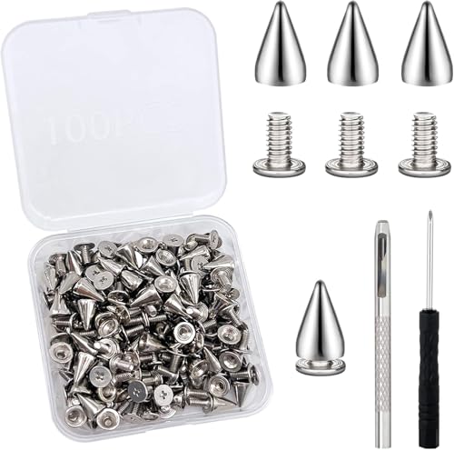 100 Pièces Rivets Cône Punk avec Perceuse et Tournevis, Spikes Punk, Clous pour Vêtements, Métal Clous Rivets Spike Stud, Pointe Rivet Décoratif pour Vêtements,...