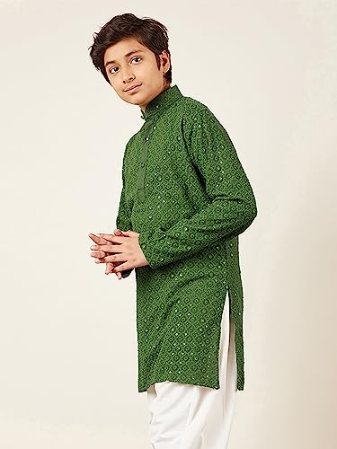 Image of AJ DEZINES Chikankari Kurta For Boys- Ethnic Wear | Embroidery Chikankari Sequined | Traditional & Festive Outfit | Cotton Stylish Boys Kurta | Perfect For Wedding & Family Function