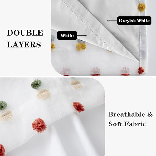 Image of Kids Blackout Curtains for Girls Bedroom,Pom Pom Curtains 50x95 in | 100% Blackout Light Blocking Drapes,Nursery Curtain,Room Darkening,Thermal Insulated Grommet Drape,Colorful,Cute,2 Panels Set