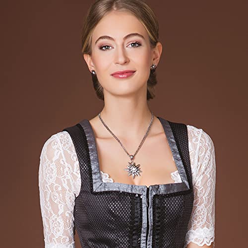 Traditional bavarian necklace with rhinestone Edelweiss, Ladies costume jewelry, traditional german pendant necklace for Dirndl, Leather trouser, Oktoberfest (antique silver colored)2