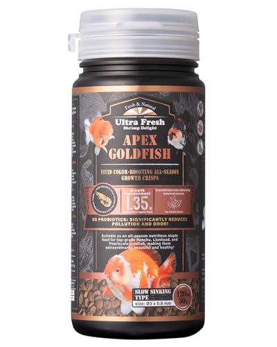 Ultra Fresh Apex Goldfish Color Boosting Crisps, Color Boosting Premium All Natural Ingredients Goldfish Fish Food, Slow Sinking, 1.76 oz