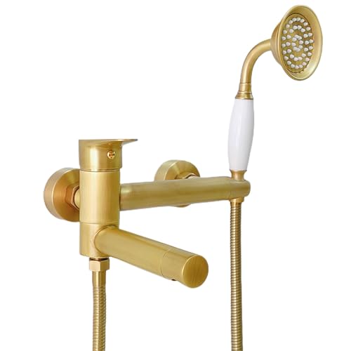 NIUKOMY Retro Robinet de Baignoire Mural avec Douchette à Main, Vintage Mitigeur de Baignoire en Laiton Antique, Robinet de Douche pour Salle De Bain avec...