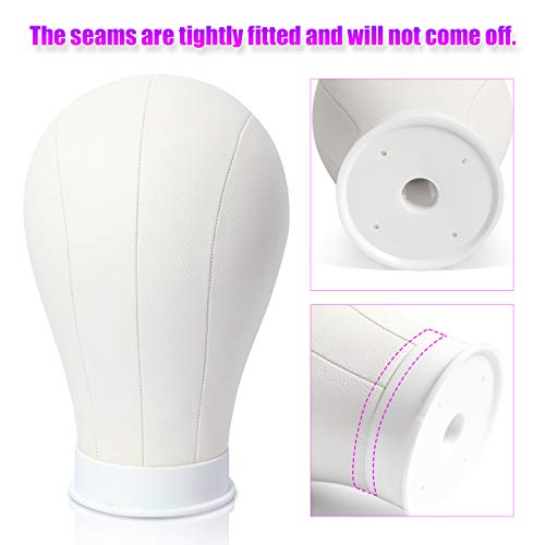 22 Inch Wig Head Leather Canvas Block Mannequin Head With Stand For Making Wigs Display Styling Canvas Head With Table C Stand Clamp Holder(White Leather) #TOP3