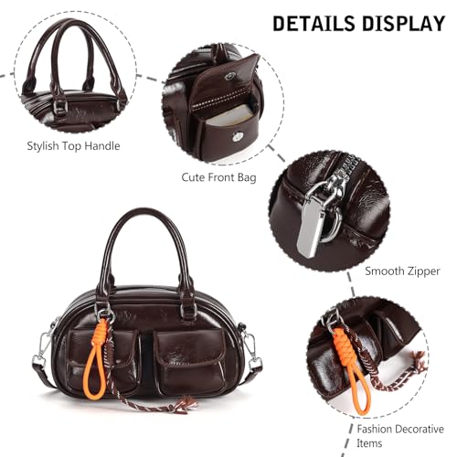 Image of Crossbody Bags for Women Leather Barrel Bags Trendy Ladies Shoulder Bag Top Handle HandBag Satchel Bags for Women