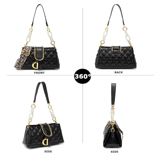 Small Shoulder Crossbody Handbag for Women, Soft Quilted Clutch Purse Mini Crossbody Bag With Pearl Chain2