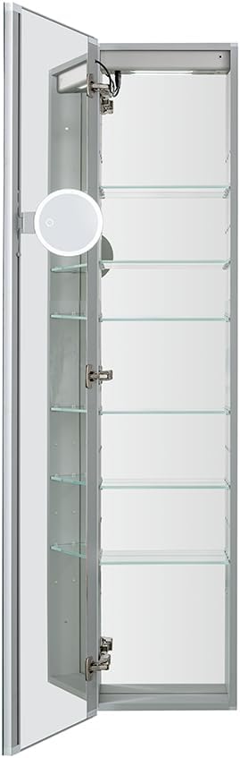 Edge Royale, Tall, Side, LED Lighted Medicine Cabinet Defogger, 3X LED Lighted Vertically Adjustable Magnifying Mirror, Electrical Outlets, Recessed or Surface Mount (15W x 70H x 5D Left Hinge)