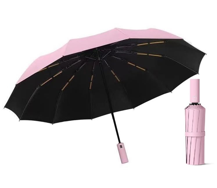 Image of Alexvyan 12 Ribs Car Large Travel Auto Open /Close Umbrella Windproof for Rain & Sun UV Protection, Strong Umbrella for Men & Women, Wind Resistant, Portable Folding Umbrellas for Backpack