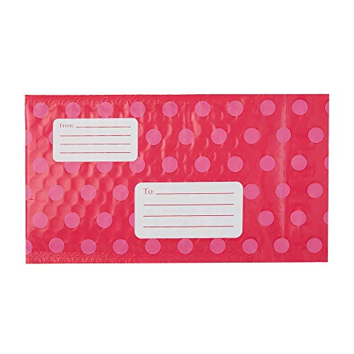 4 x 8 Inches Bubble Mailers #000 Printed with Address Lines, Pink Polka Dots, Pack of 50