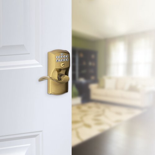 Schlage Fe595 Cam 609 Acc Camelot Keypad Entry With Flex-Lock And Accent Levers, Antique Brass #TOP3