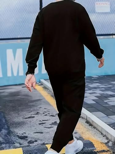 Paris Athletic Tracksuit, Black Sweatshirt and Joggers Set with Red Accent, Casual Streetwear for Men2