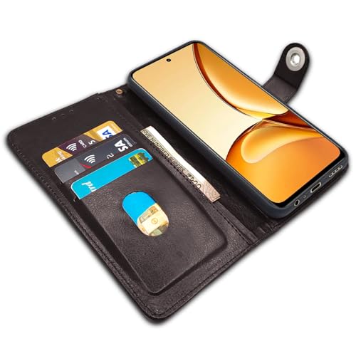 Image of Pikkme Flip Cover Leather Finish | Inside TPU with Card Pockets | Wallet Stand and Shock Proof | Complete Protection Button Flip Case for Realme C63 5G (Coffee)