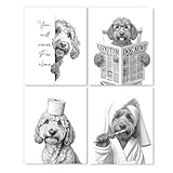 LUKIPOM Funny Golden Doodle Dog Bathroom Wall Art Prints 8x10 Set of 4, Funny Goldendoodle Wall Art Posters for Washroom Restroom Decor, Dog Bathroom Decor, Unframed