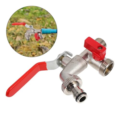 Image of PANCA 1 /2 Inch Dual Outlet Garden Faucet Splitter | Heavy Duty Double Valve Water Tap with Individual Flow Control | Zinc Alloy Bib Cock Connector for Garden, Kitchen & Bathroom (Red) (Red)