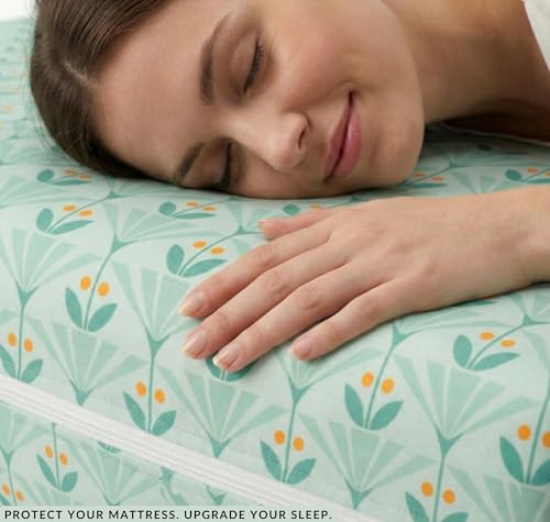 Image of VAS COLLECTIONS Premium Cotton Printed Mattress Protector with Zipper | 360 All-Around Encasing Bed Cover for Complete Protection | Single Mattress Cover 72x36+6 Inches (6 x 3 Feet) (Sage Green)