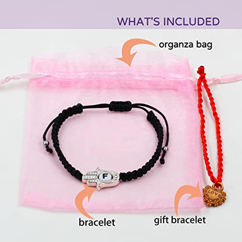 Image of Uloveido Customized A to Z 26 Letters Hand of Fatima Bracelet - Fatima Hamsa Hand Evil Eye Protection Bracelet Lucky Charm Adjustable Braided Black String