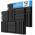 TroyStudio Thick Acoustic Foam Panels, 12 X 12 X 2 Inch 12 Pcs Broadband Sound Absorbing Foam, Dense Soundproof Padding Tile, Recording Studio Foam Absorber, Groove Decorative 3D Wall Ceiling Panel