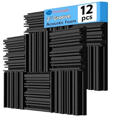 TroyStudio Thick Acoustic Foam Panels, 12 X 12 X 2 Inch 12 Pcs Broadband Sound Absorbing Foam, Dense Soundproof Padding Tile, Recording Studio Foam Absorber, Groove Decorative 3D Wall Ceiling Panel