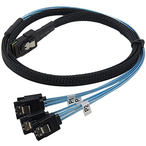 Connectors SAS SATA Cable Mini-SAS SFF-8087 to 4 SATA Cable Mini SAS 4i SFF8087 36P to 4 SATA 7P Cable 12Gbps Hard Drive Data 0.5m/1m - (Cable Length: 1m)