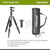 Mantona DSLM Travel Evolution 224 – lekki, uniwersalny statyw podróżny z pełnym wyposażeniem, panoramiczna głowica kulowa 360°, kompatybilny z Arca-Swiss, aluminium, zapięcia Fliplock (Travel Evolution 2252-RA)