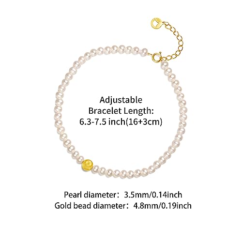 18kt Gold Bracelet for Women, 18K Gold Freshwater Pearl Bead Bracelet Dainty Jewelry Fashion Yellow Gold Link Bracelet for Girlfriends2