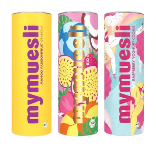 mymuesli Sommer-Mix BIO Müsli (3x 575g) mit 1x Summer Müsli mit Kokos und Apfel-Maracuja Crunchy 1x Mango-Passionfruit-Granola 1x Raspberry Yoghurt Cookie