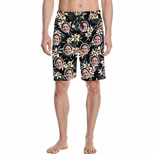 Custom Face&Name Swim Trunk Funny Simple Heart Personalized Men's Mid-Length Swim Shorts Gifts