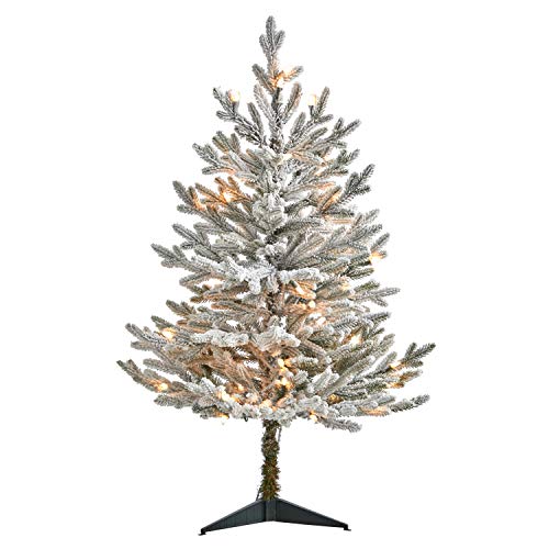 Nearly Natural 3ft. Flocked Fraser Fir Artificial Christmas Tree with 200 Warm White Lights and 481 Bendable Branches