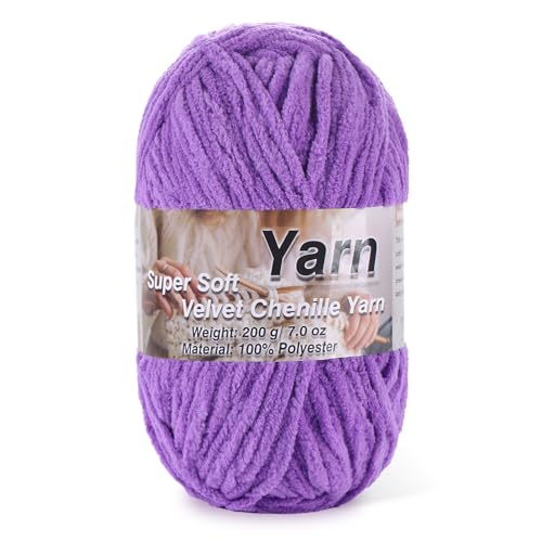 Image of Chunky Chenille Yarn for Baby Blanket Yarn for Crocheting - 7.05oz Super Soft Chenille Plush Yarn - Bulk Thick Yarns Used for Making Scarves, Blankets, Stuffed Animals, DIY Craft (Lavender)