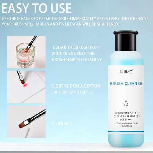 Image of Nail Brush Cleaner 120ml Gel Solution for Preserving & Restoring Nail Art Brushes Includes Glass Cup & Cleaning Cotton Pads Effective Manicure Brush Cleaning For Home Nail Salons