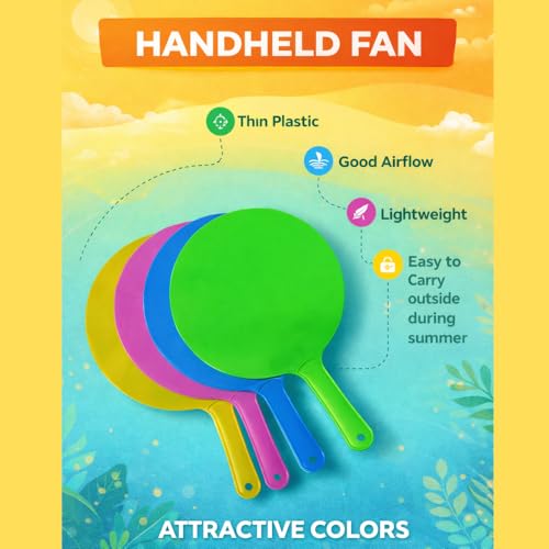 Image of Multicolor Plastic Handheld Summer Cooling Fan - Lightweight Thin Manual Hand Fan with Strong Airflow | Attractive Traditional Design | Easy to Carry Outdoor Travel Fan