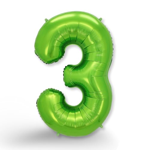 FUNXGO Balão gigante número 3 em verde - decoração para aniversários, aniversários, celebrações - decoração de 3 anos - balão verde com número 3 insuflar com hélio ou ar - balão 3 verde