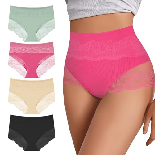 Women Cotton Underwear High Waisted Soft Lace Panties Comfort Breathable Sexy Ladies Brief Multipack