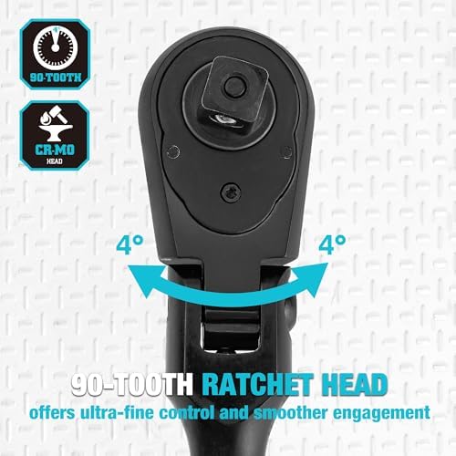DURATECH 3/8-Inch Flex-Head Ratchet, 90-Tooth Quick-Release Ratchet Wrench - 3