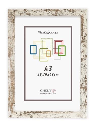 CHELY INTERMARKET MOD204 Marco Fotos Decorativo Estilo Clásico Vintage A3 Madera MDF con Metacrilato Diseño Montaje Vertical Horizontal Ideal Diplomas Certificados Fotografías