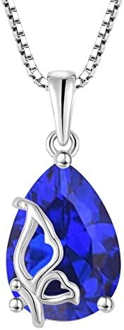 Blaniy September Birthstone Necklace for Women 925 Sterling Silver Sapphire Necklace Butterfly Pendant Birthday Valentines Mothers Day Anniversary Christmas Jewelry Gifts for Mom Wife Girls Her
