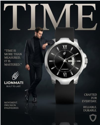 Image of Analog Watch for Men Apex Series | Black Dial, Day & Date Display, Silicone Strap | Stylish Wrist Watch for Boys & Men